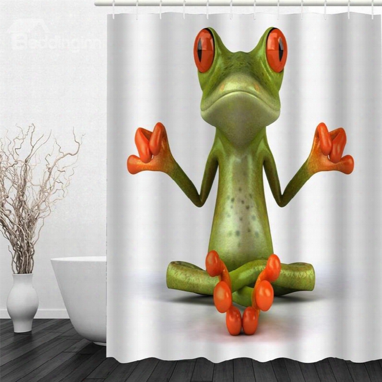 3d Sitting Frog Pattern Polyester Waterproof And Eco-friendly Wihte Shower Curtain