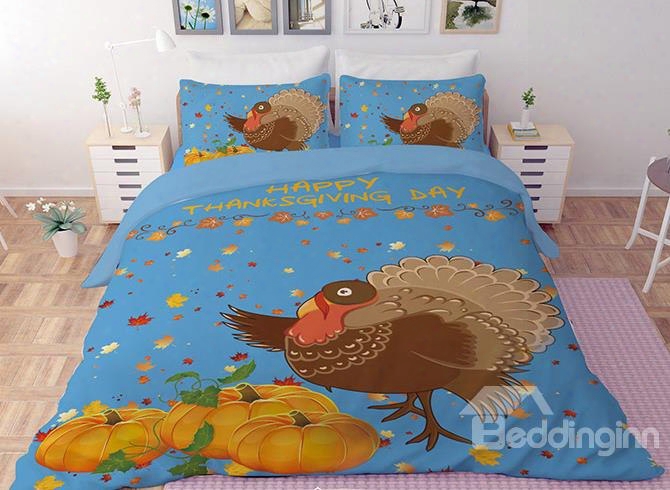 3d Turkey And Pumpkin Printed Polyester 4-piece Bedding Sets/duvet Covers