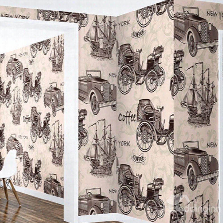 3d Vehicles Printed Vintage Style Pvc Sturdy Waterproof Eco-friendly Self-adhesive Wall Mural