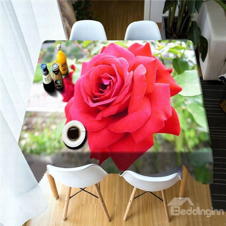 3d Vivid Red Rose Printed Modern Style Kitchen Table Cover Cloth