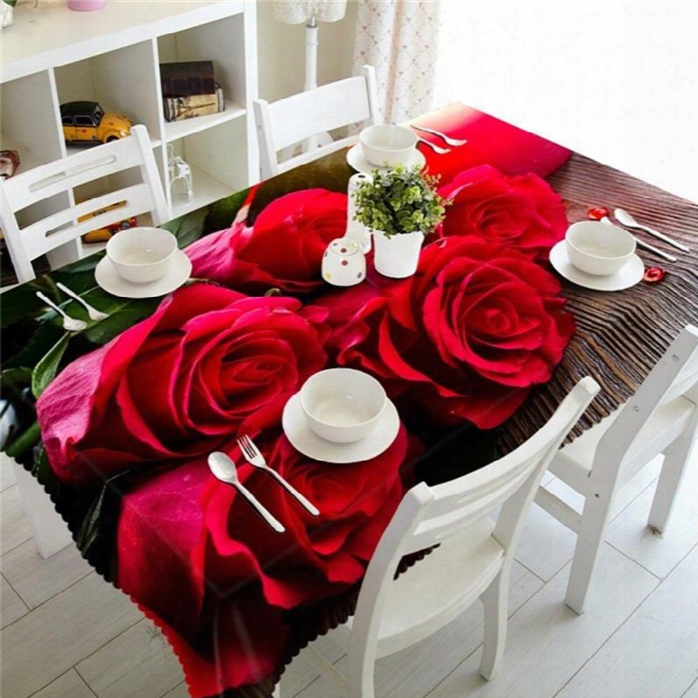 3d Vivid Red Rose Printed Romantic Style Hotel Table Runner Cover Cloth