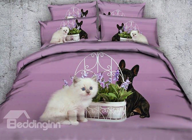 3d White Persian Cat And French Bulldog Printed 4-piece Bedding Sets/duvet Covers