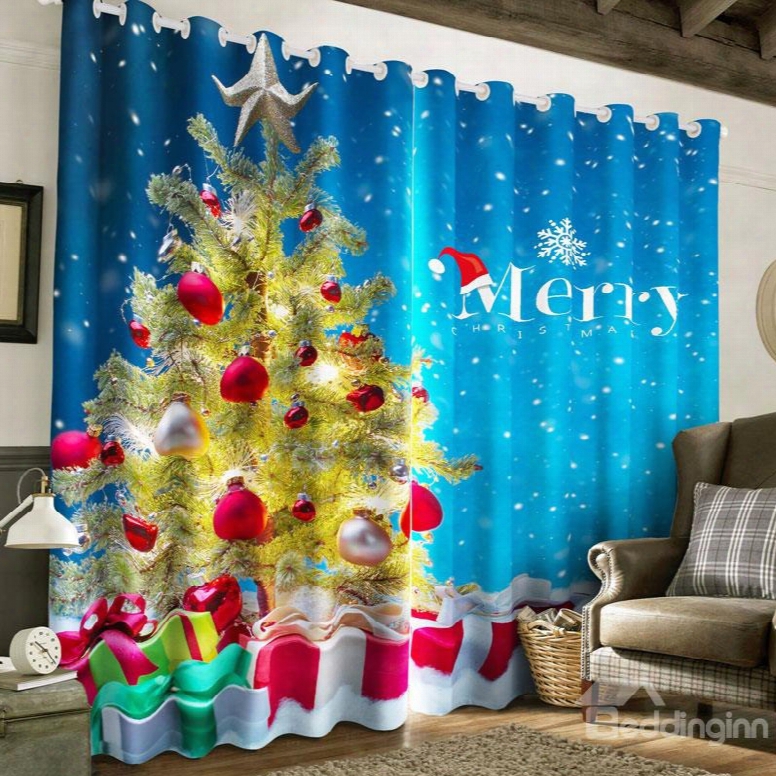 3d Wonderful Christmas Tree Printed Happy New Year Decorative Curtain