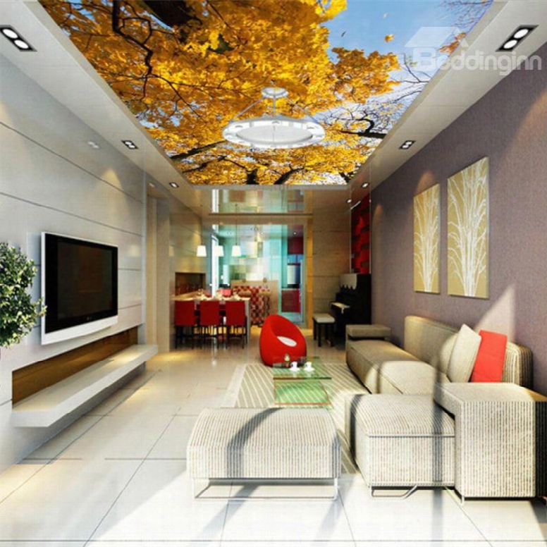 3dyellow Leaves In Tree Waterproof Durable And Eco-friendly Ceiling Murals