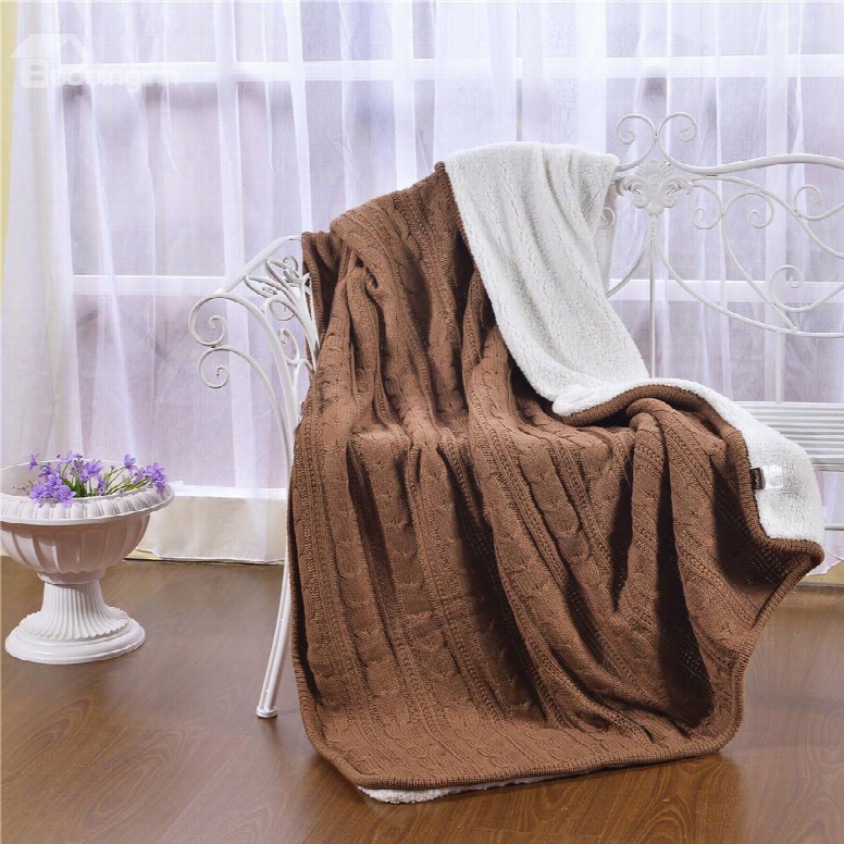 47x71in Solid Brown Super Soft And Reversible Fuzzy Knitted Throw Blankets