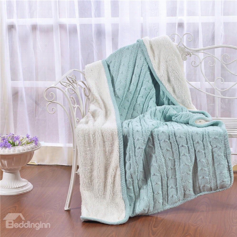 47x71in Sllid Sky Blue Super Soft And Reversible Fuzzy Knitted Throw Blankets