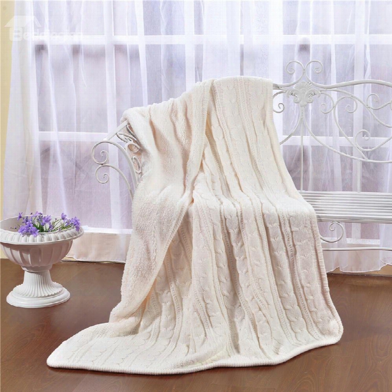 47x71in Solid White Super Soft And Reversible Fuzzy Knitted Throw Blankets