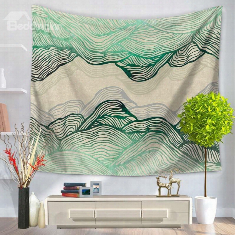 Abstract Green Ripple Mountain Shape Decorative Hanging Wall Tapestry