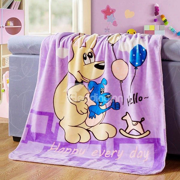 Adorable Kangaroo Mother And Baby Print Blanket