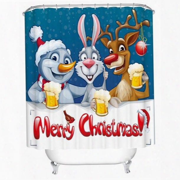 Adorable Lovely Cartoon Christmas Animals Printing 3d Shower Curtain