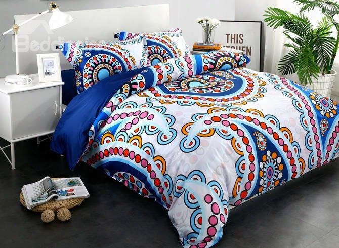 Adorila 60s Brocade Multicolor Floral Paisley Pattern Exotic Style 4-piece Cotton Bedding Sets