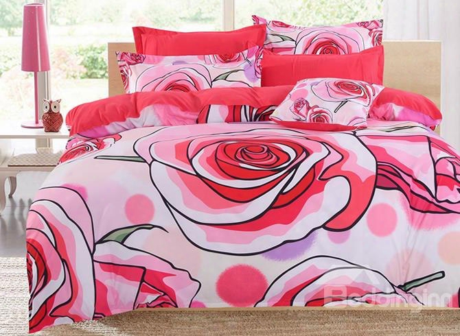 Adorila 60s Brocade Orange Roses Bloom Ing Pattern 4-piece Cotton Bedding Sets/duvet Cover