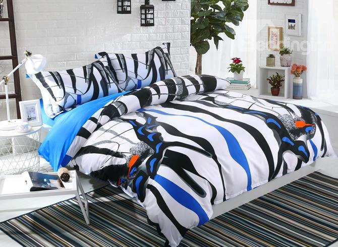 Adorila 60s Brocade Zebra Butterflies Wings Pattern 4-piece Cotton Bedding Sets/duvet Cover