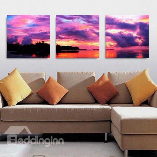 Amazing Purple Sky And Lake 3-piece Cross Film Wall Art Prints