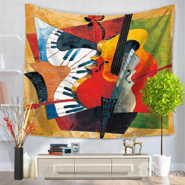 Artful Violin And Piano Pattern Abstract Decorative Hangiing Wall Tapestry