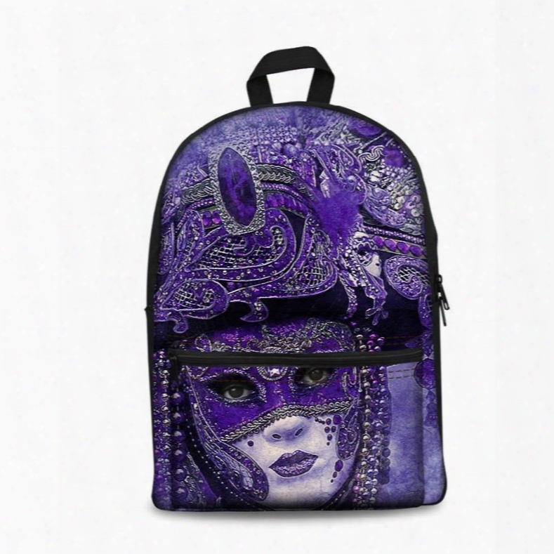 Beauty Iwth Purple Mask Pattern Washable Lightweight 3d Printe Backpacks