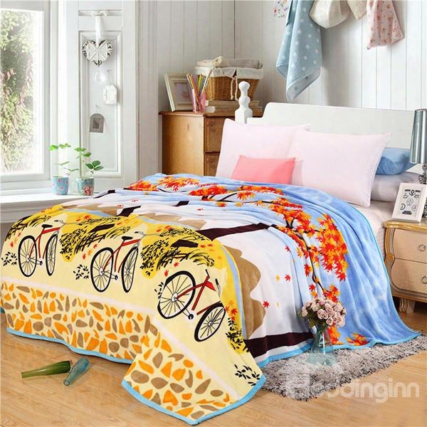 Bicycle And Male Tree Scenery Print Blanket