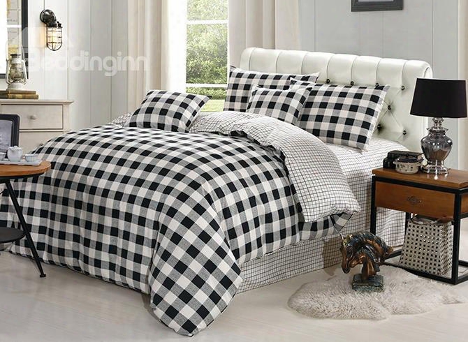 Black And White Plaid Print Cotton-wool 4-piece Bedding Sets/duvet Cover