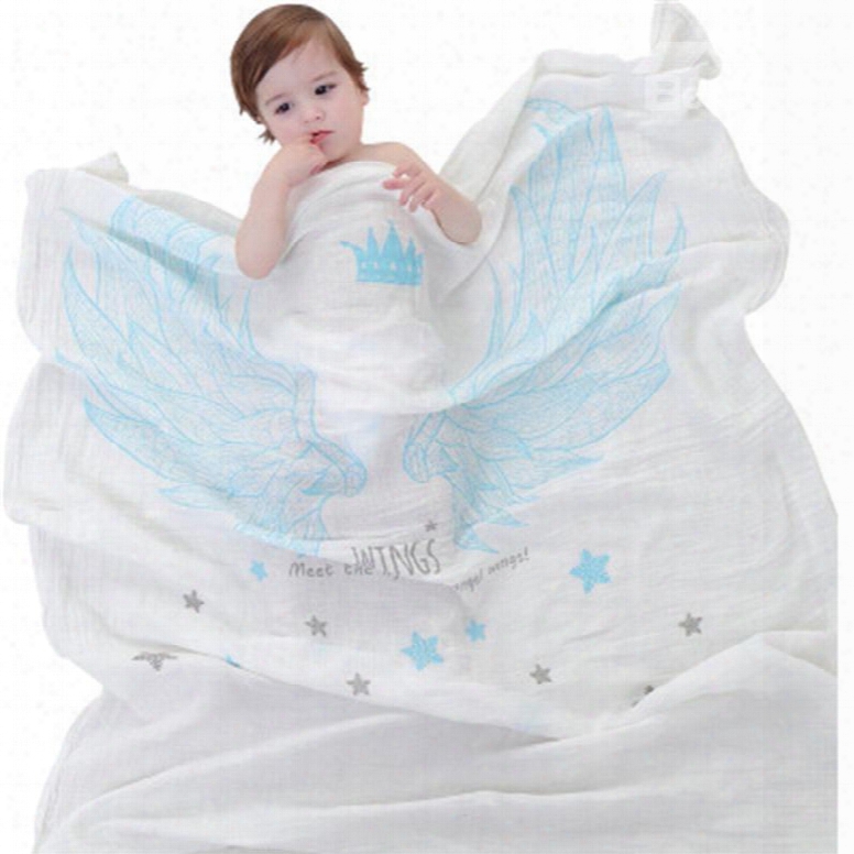 Blue Angle Wings Printed Cotton Nordic Style White Baby Blanket