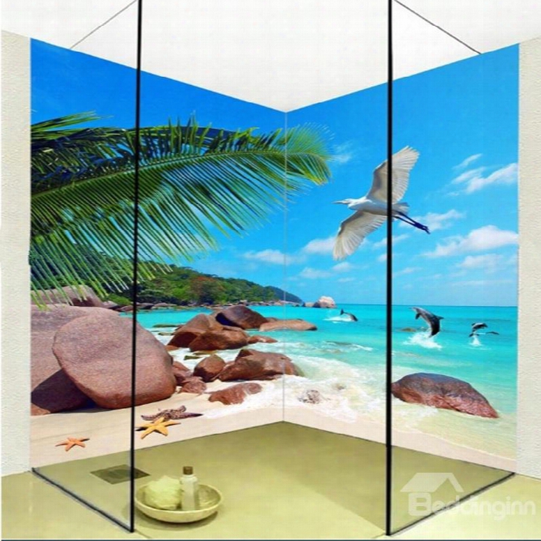Blue Sky And Ocean Scenery Pattern Waterproof 3d Bathroom Wall Murals