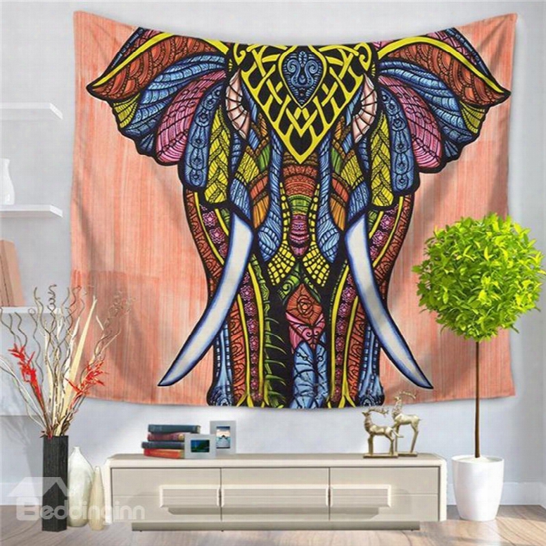 Bohemian Elephant Figure With Pink Bottom Color Decorative Hanging Wall Tapestry