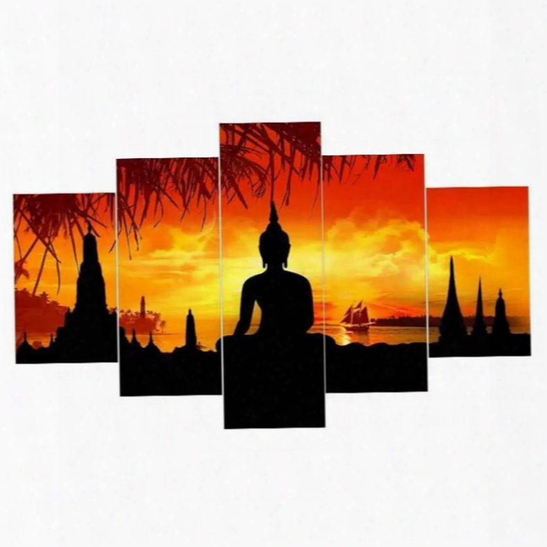 Buddha In Sunset Pattern Hanging 5-piece Canvas Eco-friendly And Waterproof Non-framed Prints