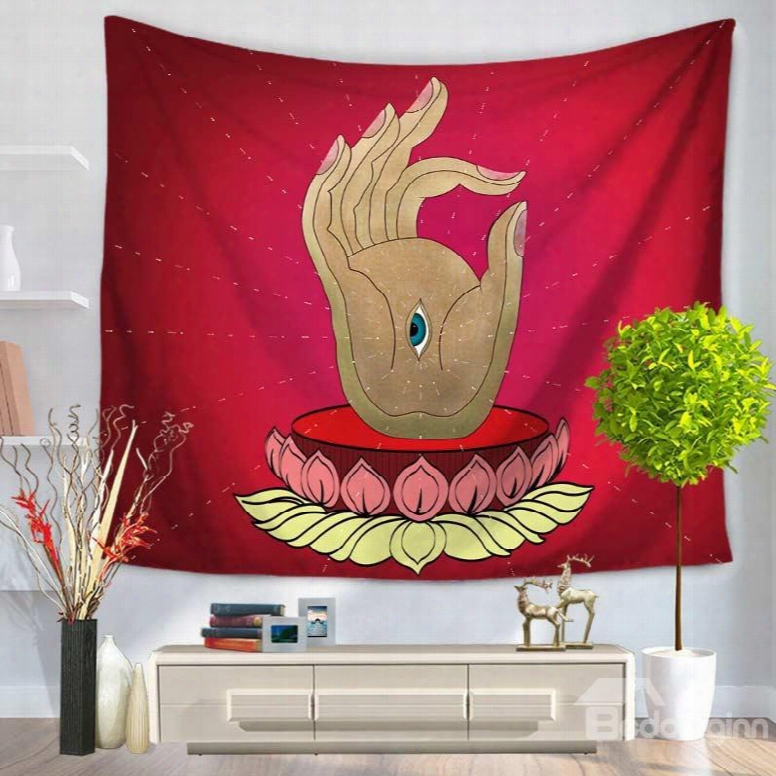 Buddha Palm And Eye Pattern Red Decorative Hanging Wall Tapestry