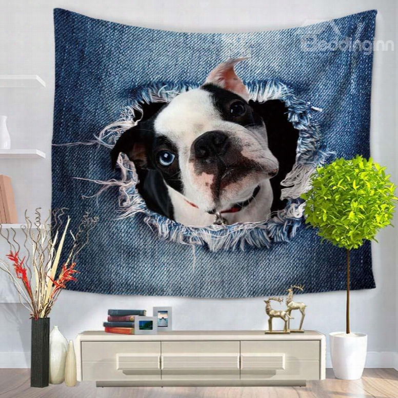 Bulldog Through The Big Ripped Jeans Decorative Hanging Wall Tapestry