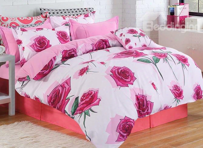 Bunches Of Roses Pattern Romantic Purple 4-piece Polyester Bedding Sets/duvet Cover