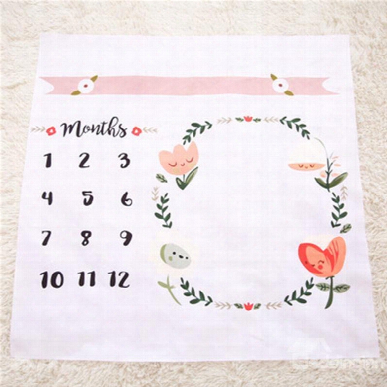 Calendar And Plants Printed Cotton Nordic Style White Baby Blanket