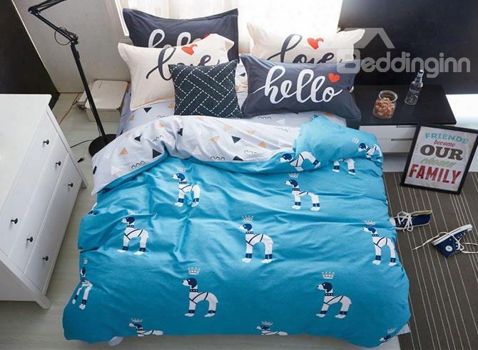 Cartoon Dogs Printed Cotton Blhe Kids Duvet Covers/bedding Sets