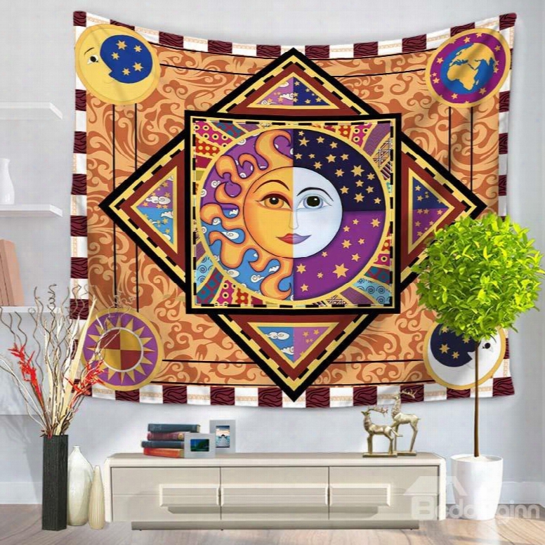 Celestial Sun And Moon Face Ethnic Style Decorative Hanging Wall Tapestry