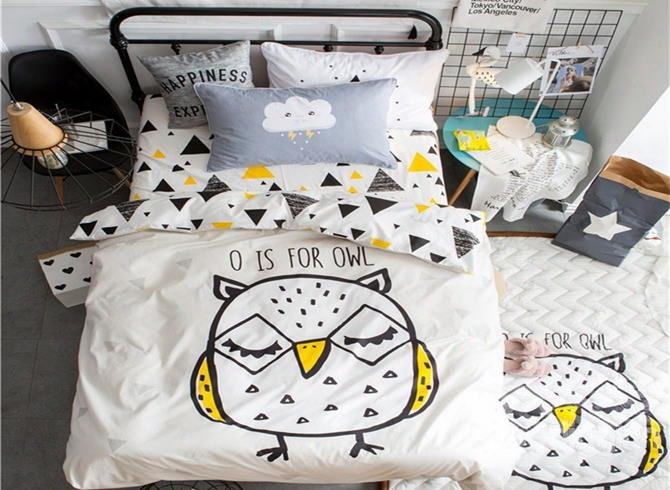 Chick Printed Cotton 3-piece White Duvet Covers/bedding Sets