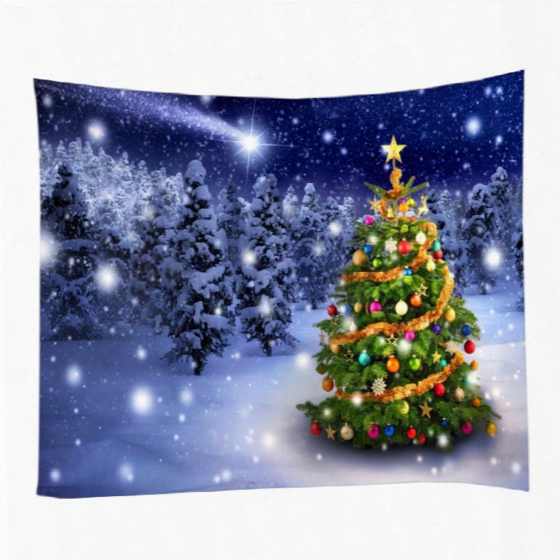 Christmas Tree With Colorful Balls Ornamented Decorative Hanging Wall Tapestry