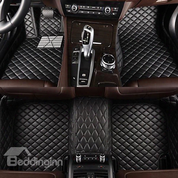 Classic Business Black Grid Style Brake Pedal Custom-made Leather Car Floor Mats