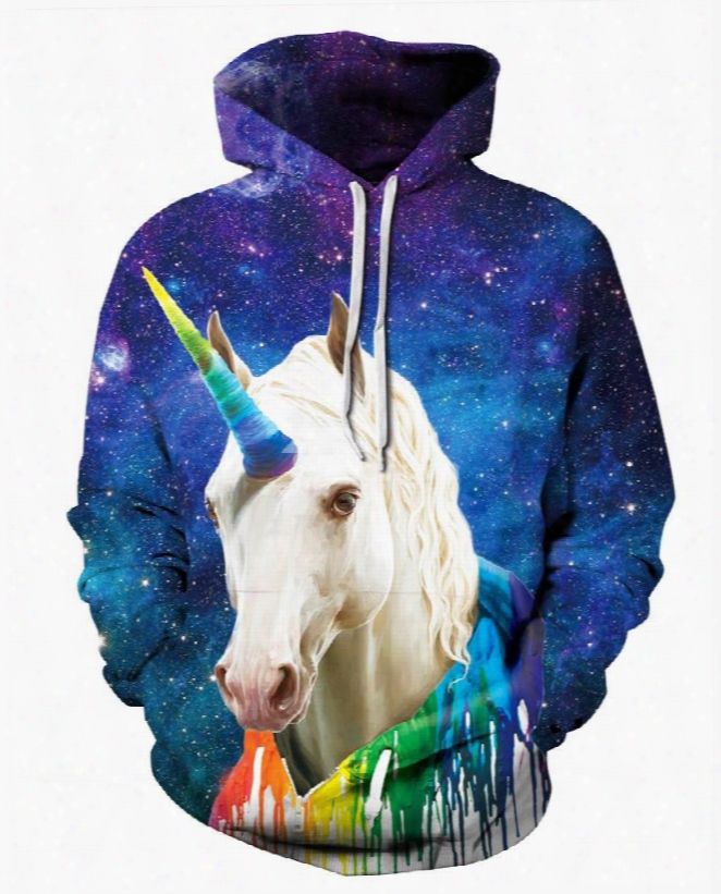 Colorful Unicorn Galaxy Long Sleeve 3d Pattern Hoodie