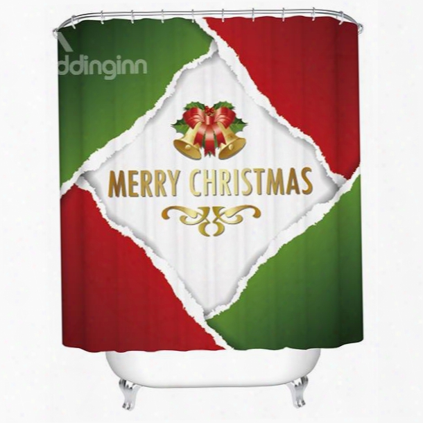 Concise Color Patchwork Red Green And White Printing Christmas Theme 3d Showerc Urtain