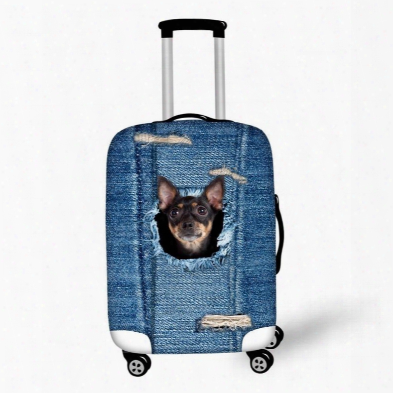 Cute Black Dog Denim Pattern 3d Painted Luggage Protect Cover