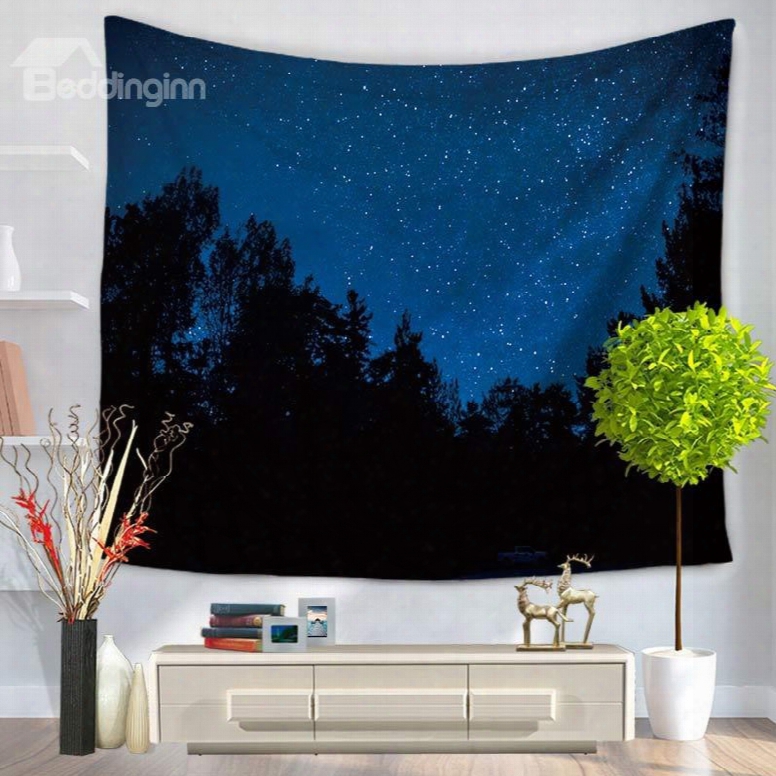 Dark Night Starry Galaxy Sky And Forest Decorative Hanging Wall Tapestry