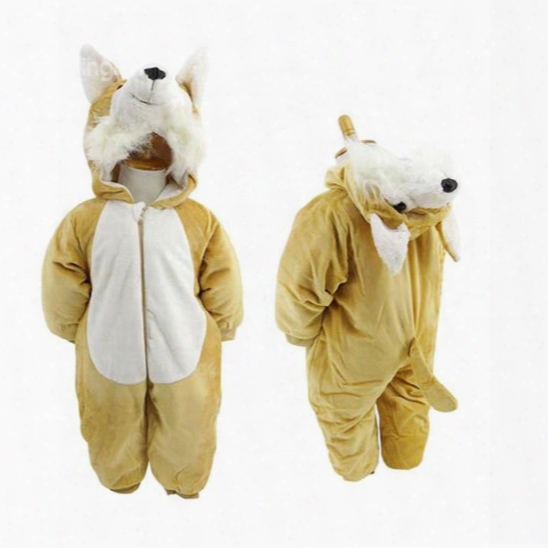 Dog Shape Flannel Simple Style Yellow Baby Sleeping Bag/jumpsuit