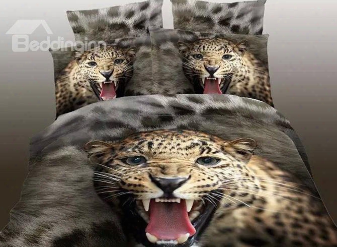 Domineering Roaring Leopard Print 4-piece Polyester Duvet Cover Sets