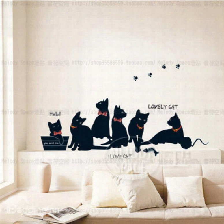 Durable Waterproof Black Cats Pvc Kids Room Wall Stickers