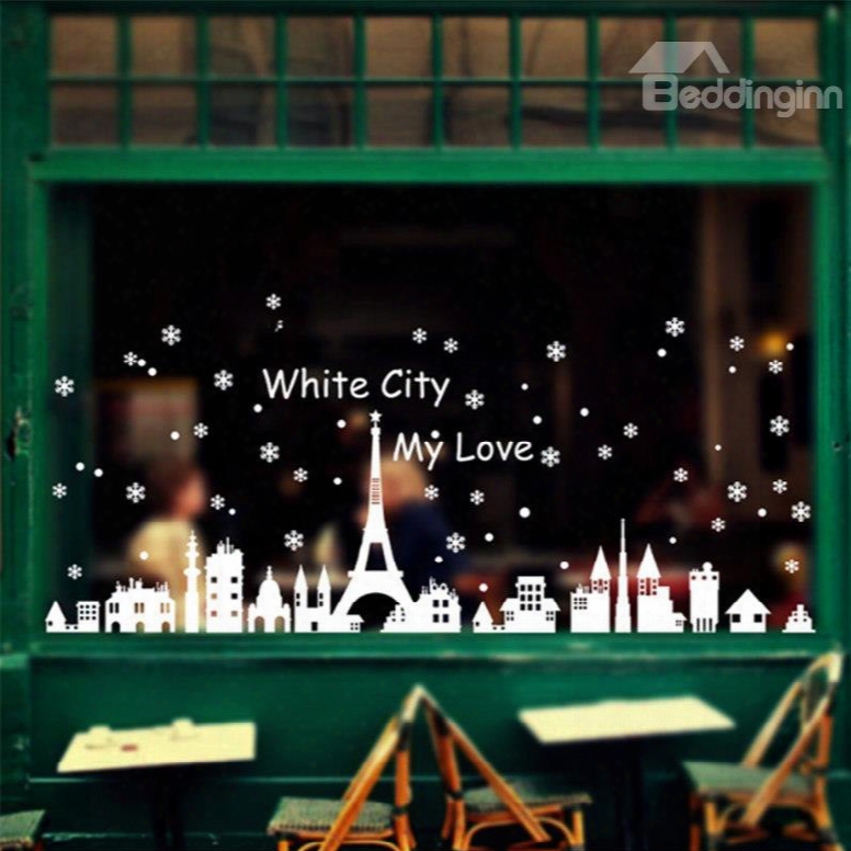 Durable Waterproof Christmas City Pvc White Kids Room Wall Stickers