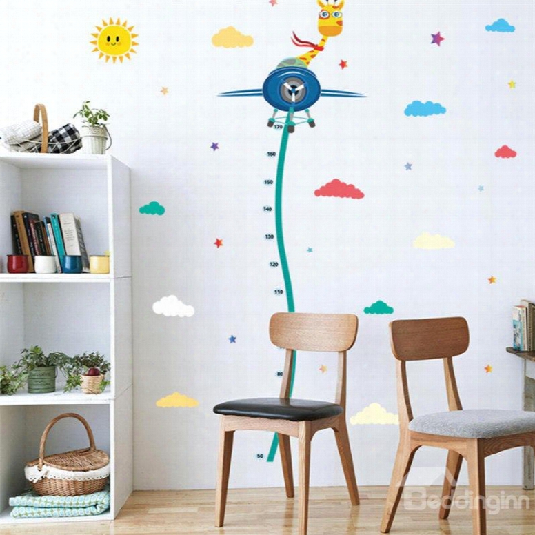 Durable Waterproof Flying Deer And Glider Pvc Kids Room Height Ruler Wall Stickers