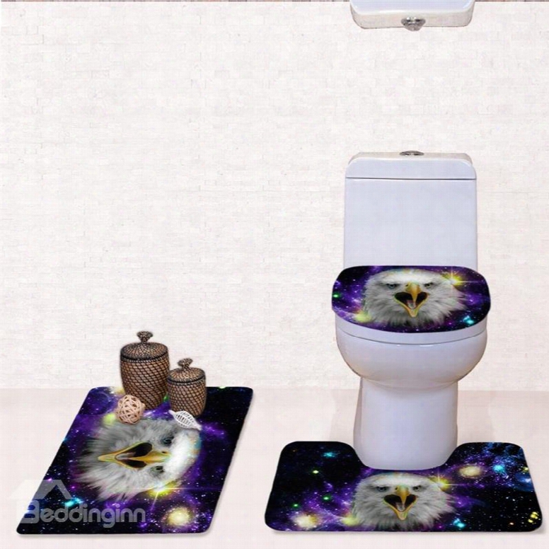 Eagle Pattern 3-piece Flannel Pvc Soft Water-absorption Anti-slid Toilet Seat Covers