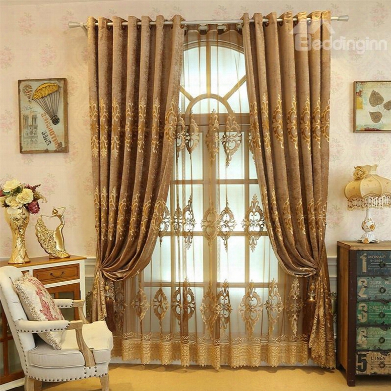 Elegant And Concise European Style 2 Panels Embroidered Flowers Sheer Curtain