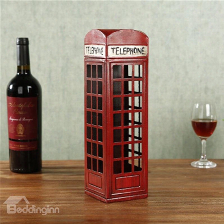 Elegant And Retro Style Telephone Box Design Iron Home Decorative Wine Rack