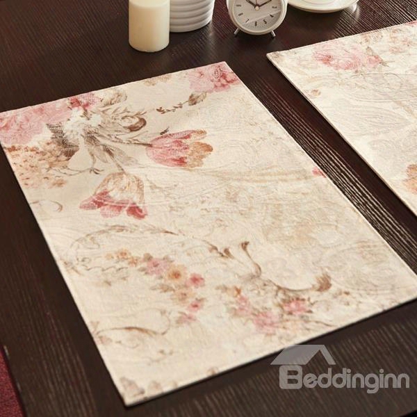 Elegant Flower Pattern Heat Insulation Stain Resistant Decorative Table Placemat