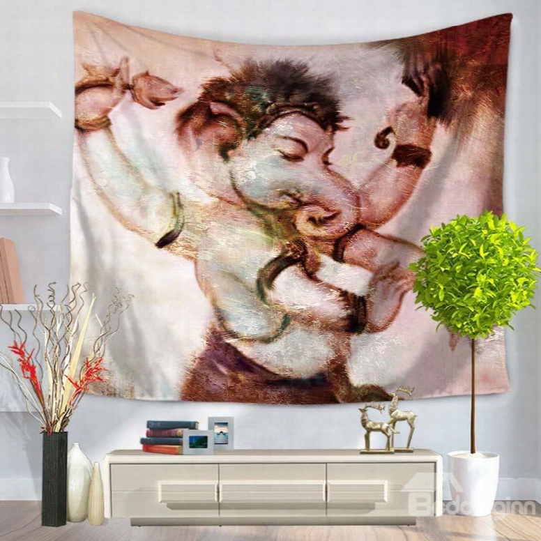 Elephant Boy With Four Arms Pattern Decorative Hanging Wall Tapestry