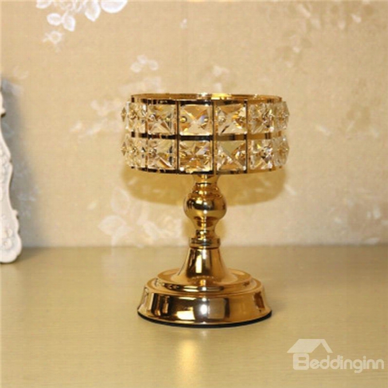 European Style Bright Golden Transparent Crystal Home Decoration Candle Holder